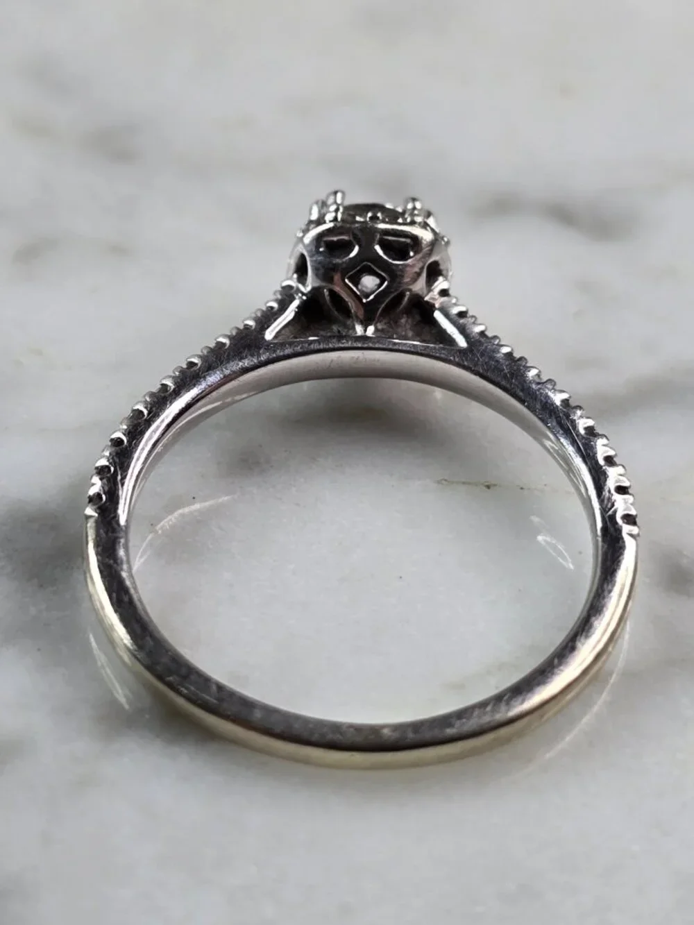 Womens Estate 14k White Gold Lab Diamond Ring 2.6g #E5756